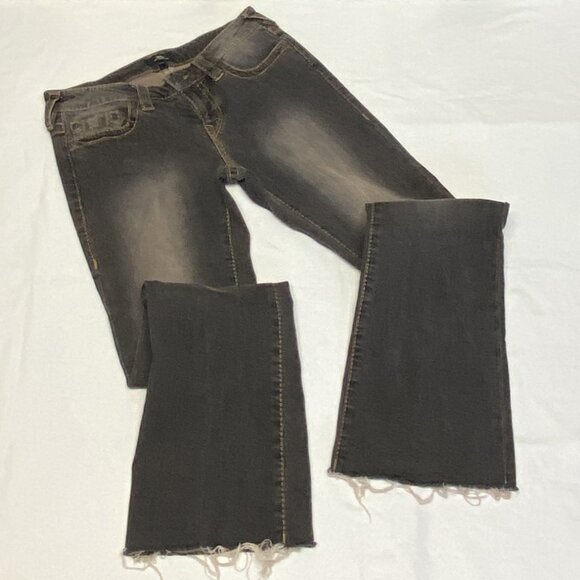 True Religion Becca Big T Bootcut Jeans Black 29 Low Rise Raw Hem Distress Faded - Picture 9 of 13